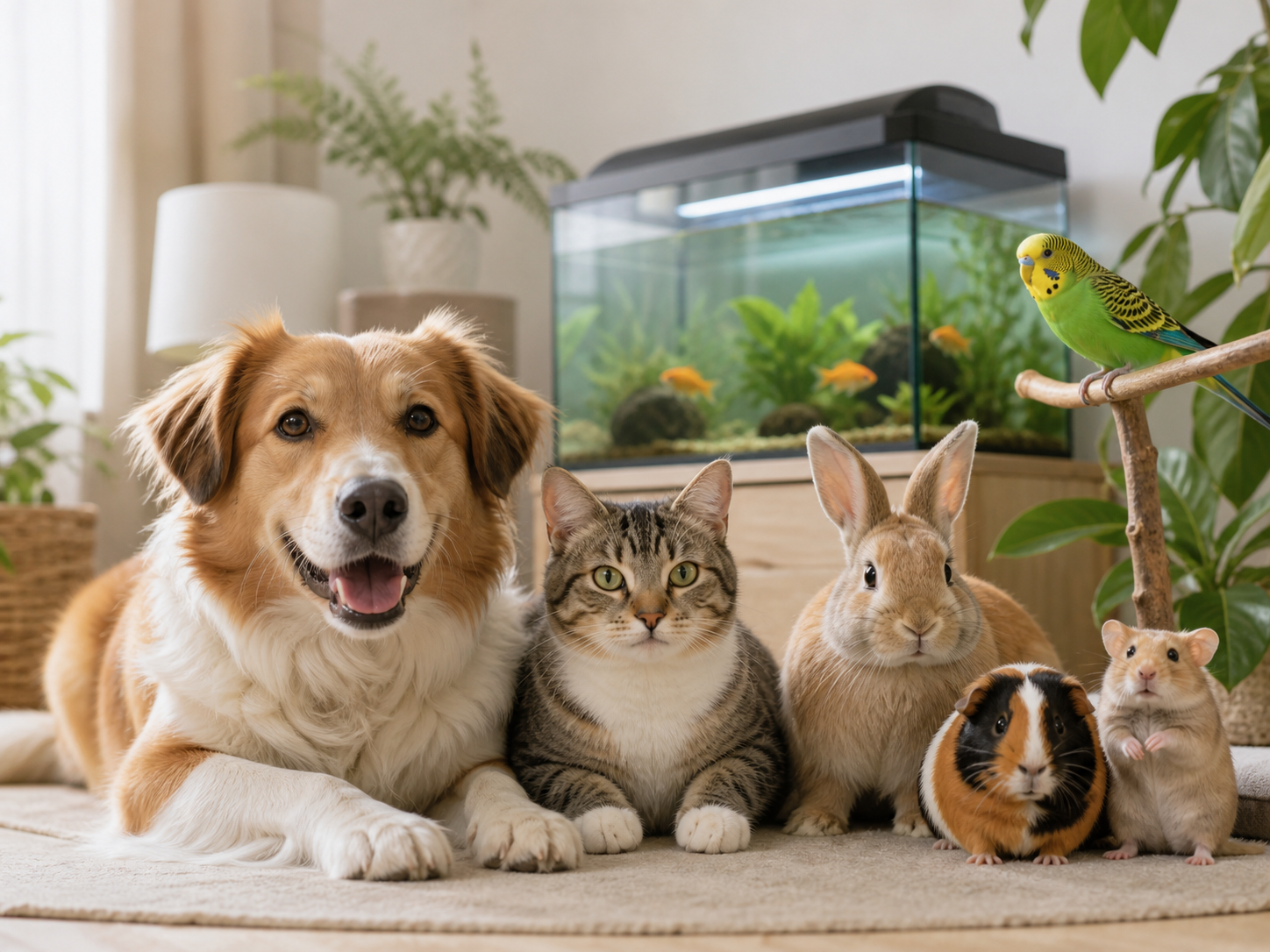 Dogs, cats, rabbits, guinea pigs, hamsters, birds and fish cared for by Animal Connect