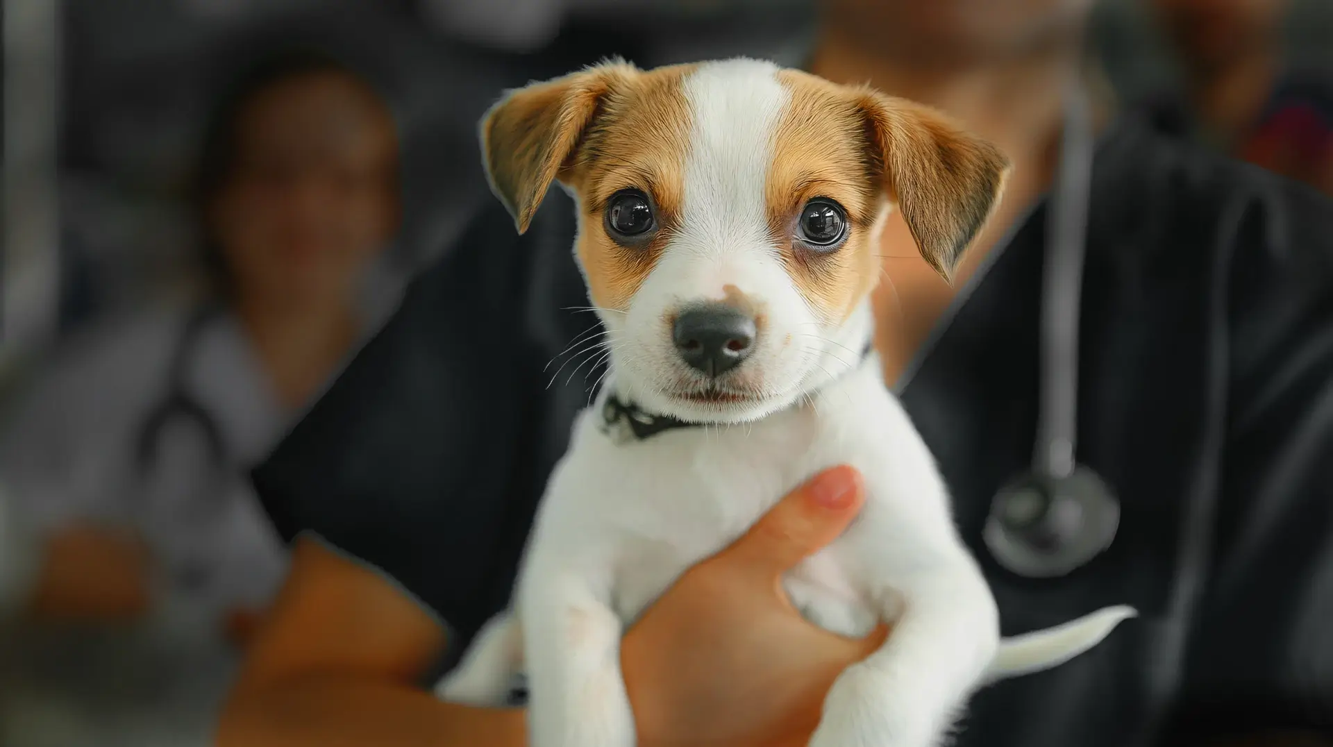 Puppy receiving veterinary care with Animal Connect pet insurance support